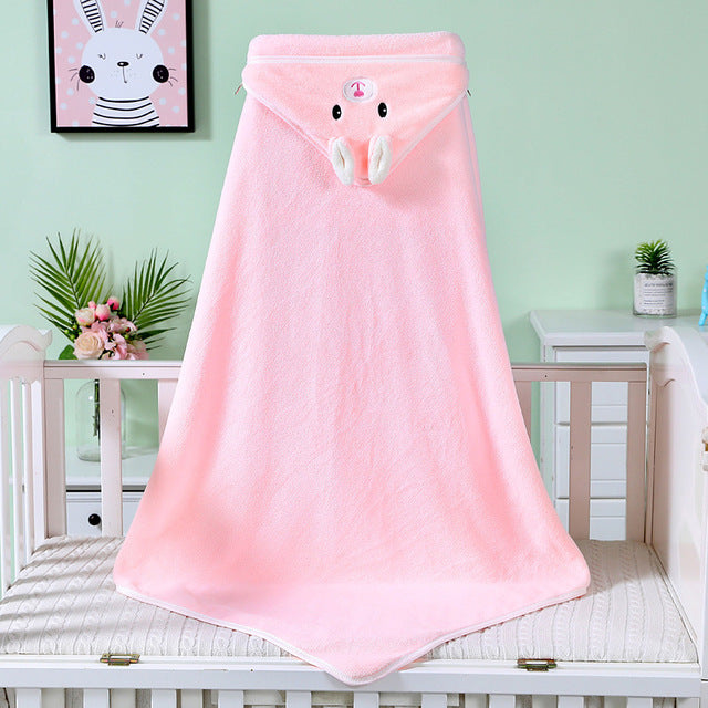 WarmNest™ Cotton Hooded Baby Bath Towel with Cartoon Ears