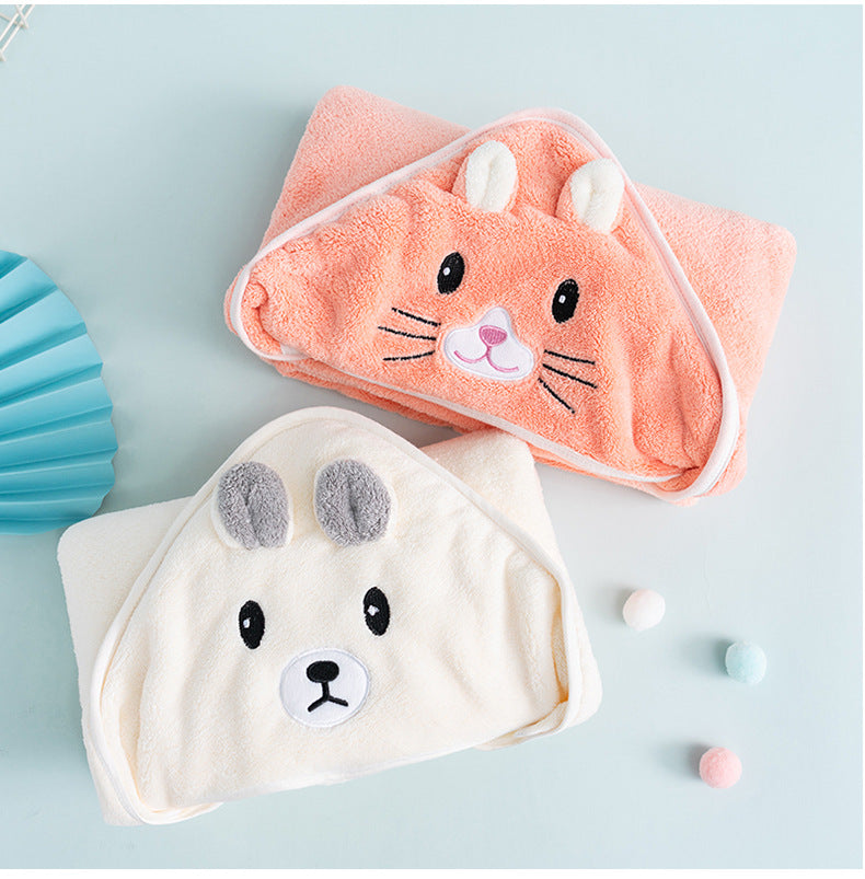WarmNest™ Cotton Hooded Baby Bath Towel with Cartoon Ears