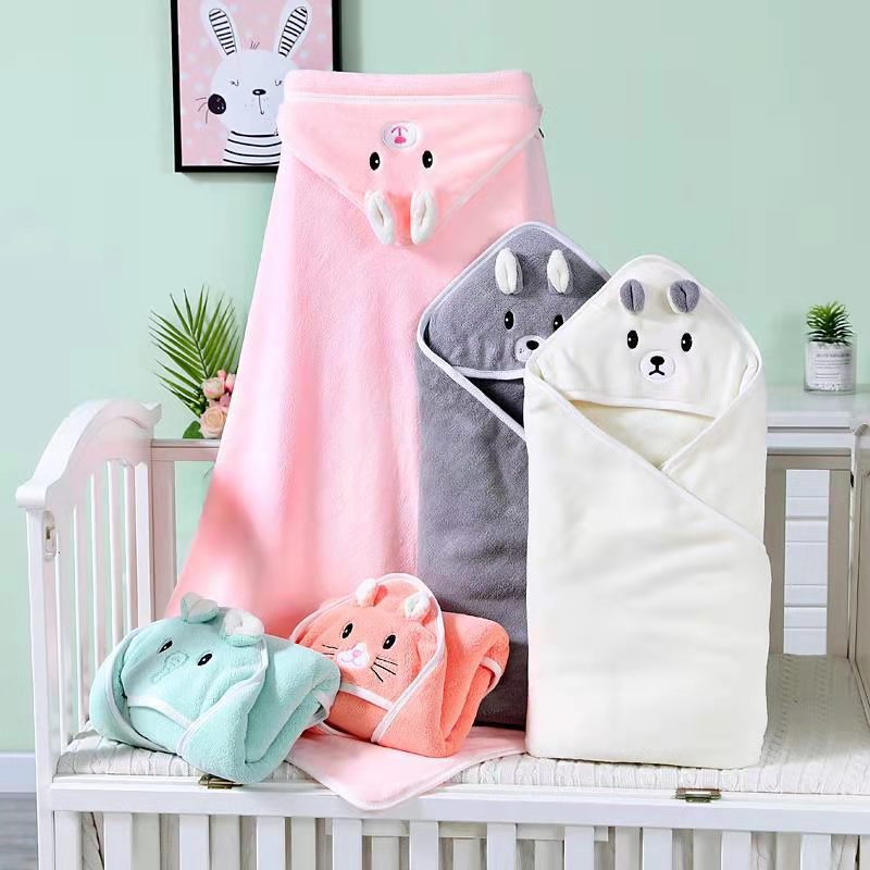 WarmNest™ Cotton Hooded Baby Bath Towel with Cartoon Ears