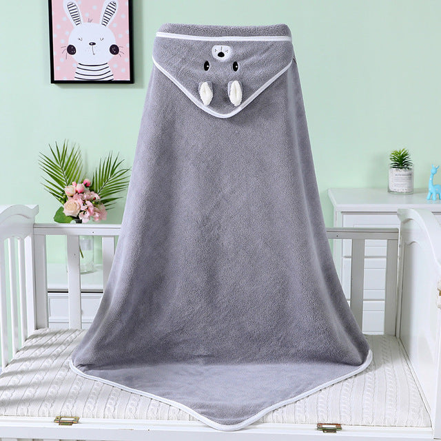 WarmNest™ Cotton Hooded Baby Bath Towel with Cartoon Ears