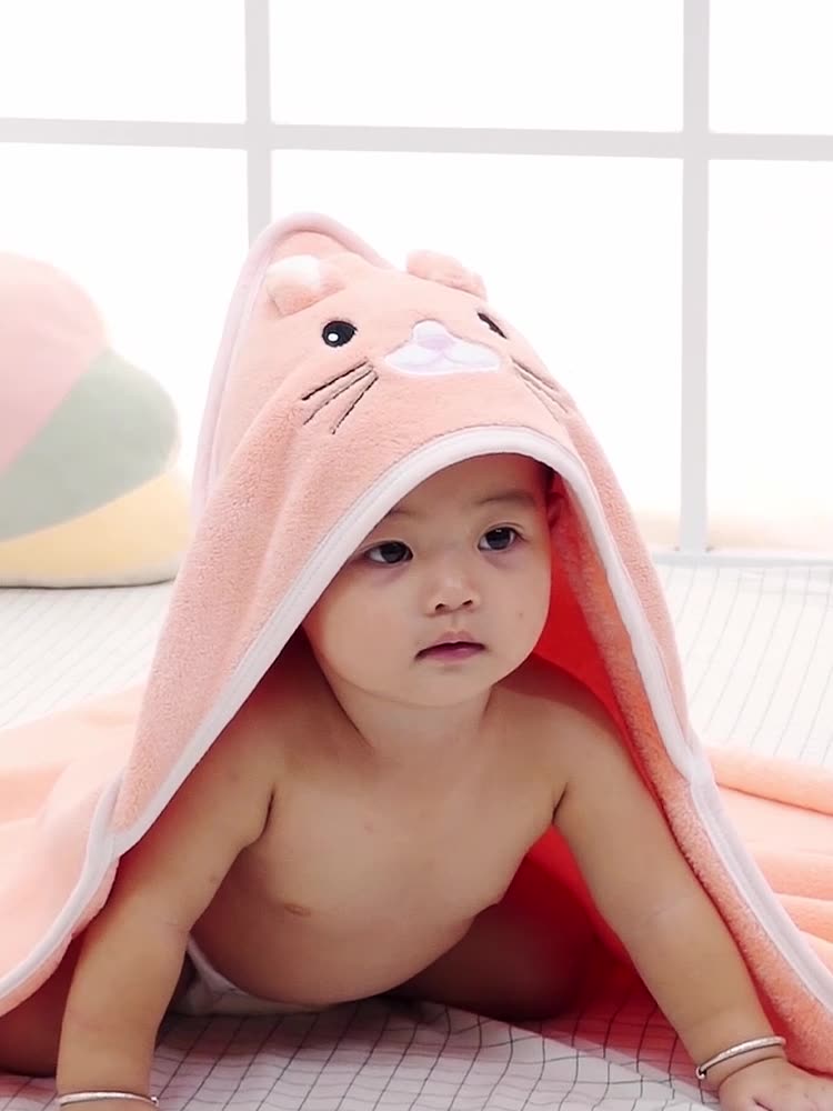 WarmNest™ Cotton Hooded Baby Bath Towel with Cartoon Ears