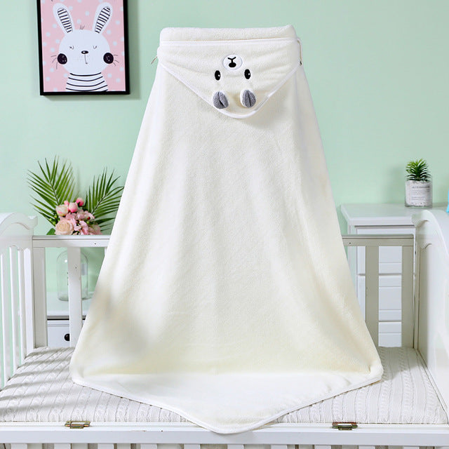 WarmNest™ Cotton Hooded Baby Bath Towel with Cartoon Ears