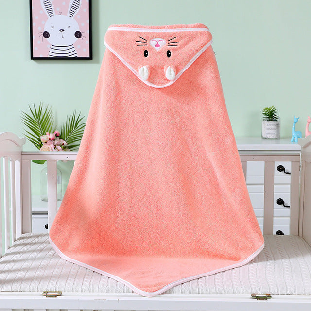 WarmNest™ Cotton Hooded Baby Bath Towel with Cartoon Ears